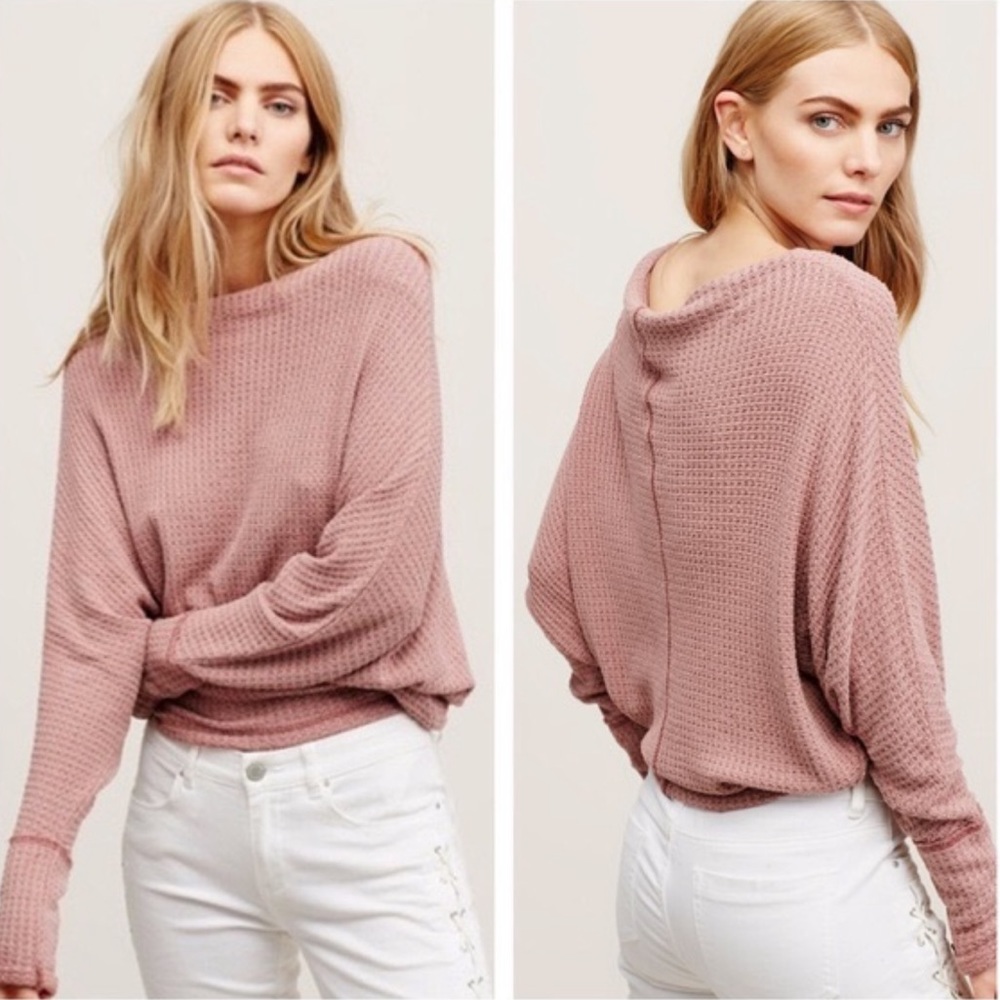 Free people Mercury drip waffle knit pink shirt
